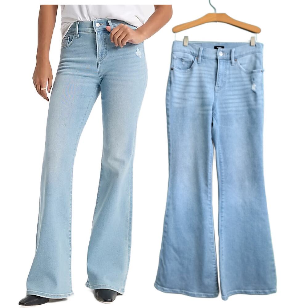 EXPRESS 70s Flare High Waist Jeans  6 Short Light Wash Mid-rise Hyper Sculpt